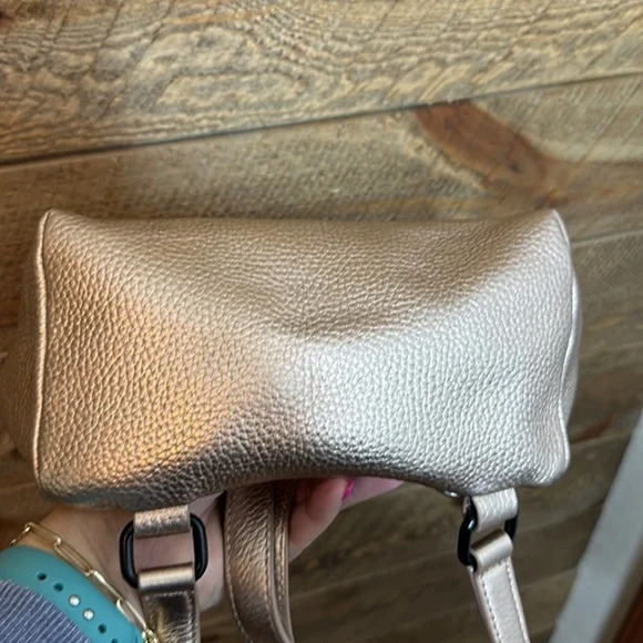 Kara Rose Gold Metallic pebbled leather small backpack Rare color main image 4
